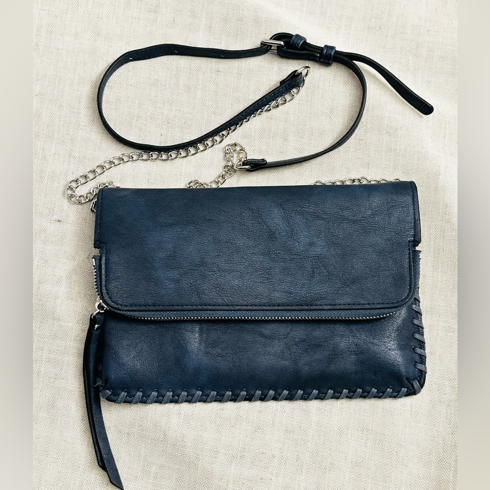 Leather Clutch with Chain Strap Urban Expressions Navy Vegan - Picture 1 of 9